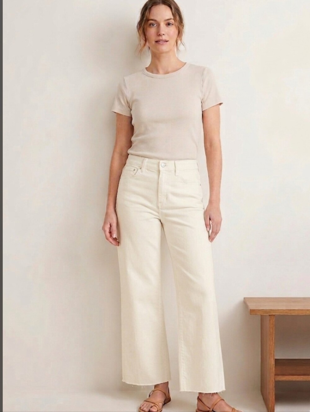 NWT J.Crew Wide-Leg Crop Denim Jeans Size 28 Ivory White Raw Hem High Rise